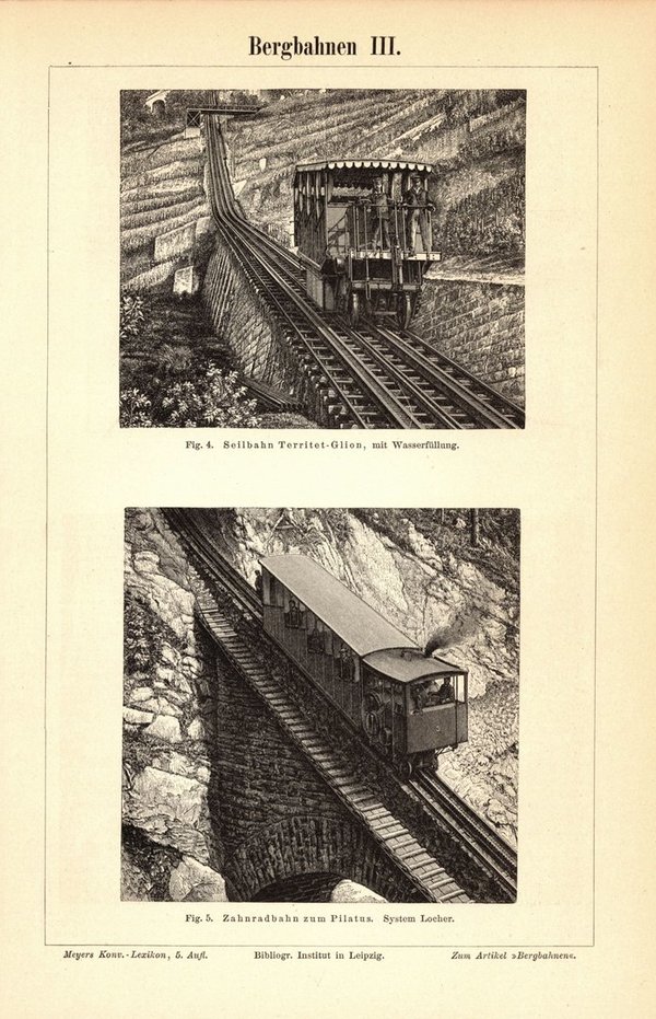 Bergbahnen III. Buchillustration (Stich) von 1893