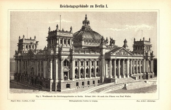 Reichstagsgebäude zu Berlin. Buchillustration (Stich) von 1897