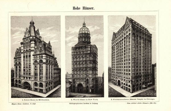 Hohe Häuser. Buchillustration (Stich) von 1898