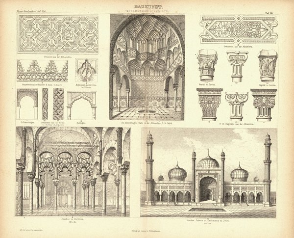 Baukunst, Mohammedanischer Stil. Buchillustration (Stich) von 1874