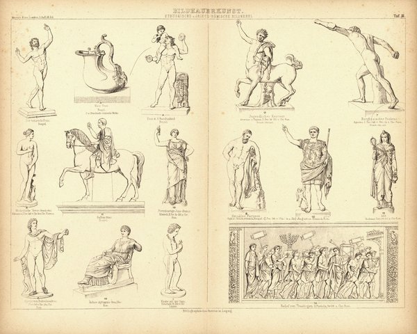 Bildhauerkunst. Etruskische u. Griechisch-Römische Bildnerei. Buchillustration von 1874