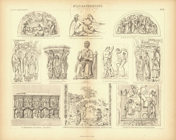 Bildhauerkunst, Mittelalter. Buchillustration von 1874
