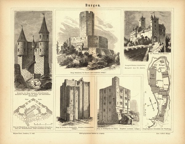 Burgen. Buchillustration (Stich) von 1874