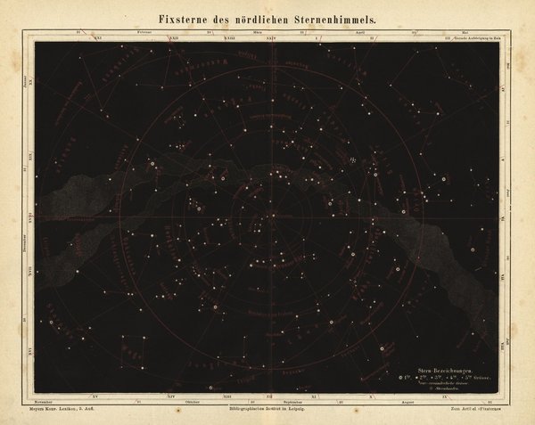 Fixsterne des nördlichen Sternenhimmels. Buchillustration von 1875