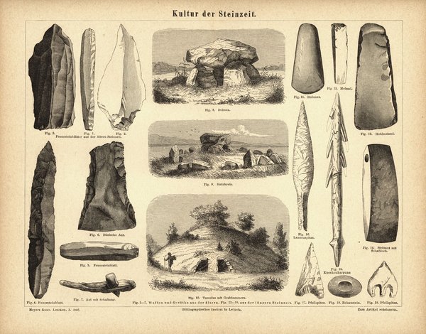 Kultur der Steinzeit. Buchillustration (Stich) von 1876
