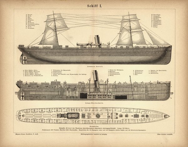 Schiffe I. Buchillustration (Stich) von 1878
