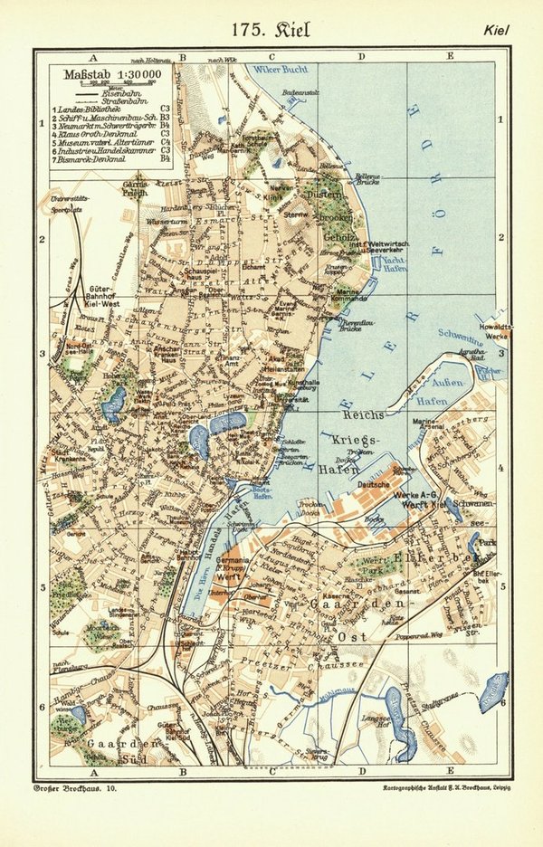 Kiel. Alte Landkarte von 1931