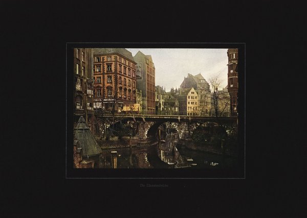 Die Ellerntorsbrücke, Hamburg. Farbenphotographie von 1927.