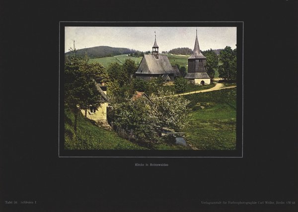 Kirche in Reimswaldau, Schlesien. Farbenphotographie von 1924.