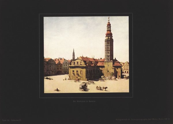 Der Marktplatz in Bunzlau, Schlesien. Farbenphotographie von 1924.
