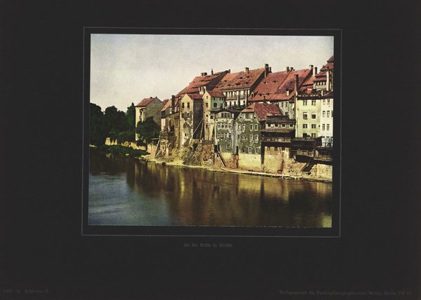 An der Neiße in Görlitz, Schlesien. Farbenphotographie von 1924.