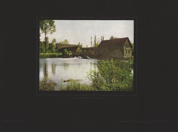 Die Gustorfer Wassermühle bei Grevenbroich, Die Rheinlande. Farbenphotographie von 1921.