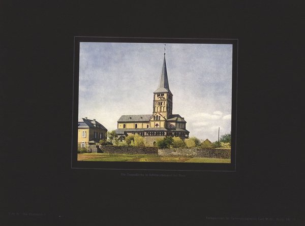 Die Doppelkirche in Schwarzrheindorf bei Bonn, Die Rheinlande. Farbenphotographie von 1921.