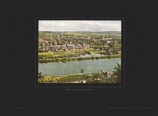 Blick auf Trier vom linken Moselufer aus, Die Rheinlande. Farbenphotographie von 1922.