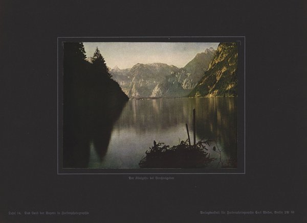 Der Königssee bei Berchtesgaden, Bayern. Farbenphotographie von 1918.