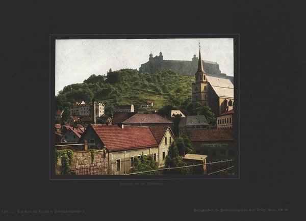 Kulmbach mit der Plassenburg, Bayern. Farbenphotographie von 1919.