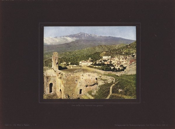 Der Ätna von Taormina aus gesehen, Italien, Farbenphotographie von 1910.