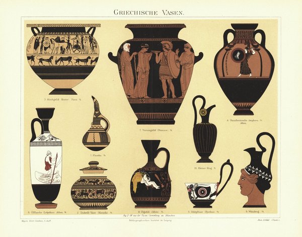 Griechische Vasen. Lithografie von 1897