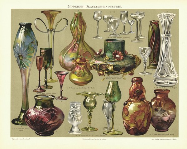 Moderne Glaskunstindustrie. Lithografie von 1900