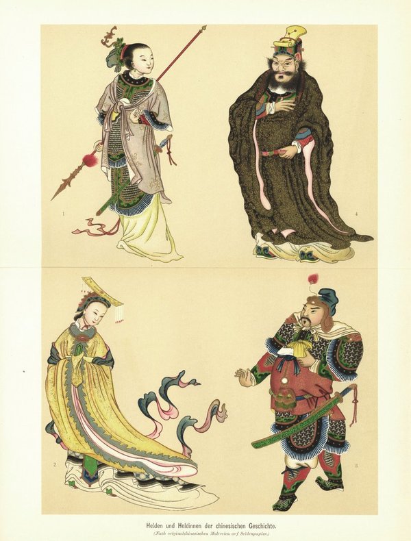 Heldinnen und Helden der chinesischen Geschichte. Lithografie von 1902