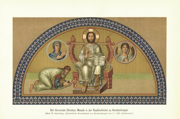 Der tronende Chistus. Mosaik i.d. Sophienkirche zu Konstantinopel. Lithografie von 1902