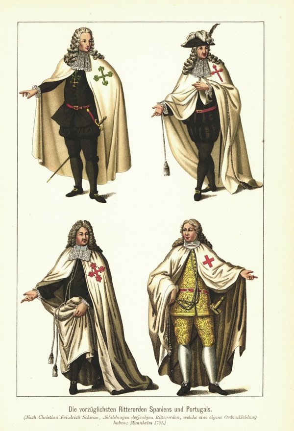 Die vorzüglichsten Ritterorden Spaniens und Portugals. Lithografie von 1902