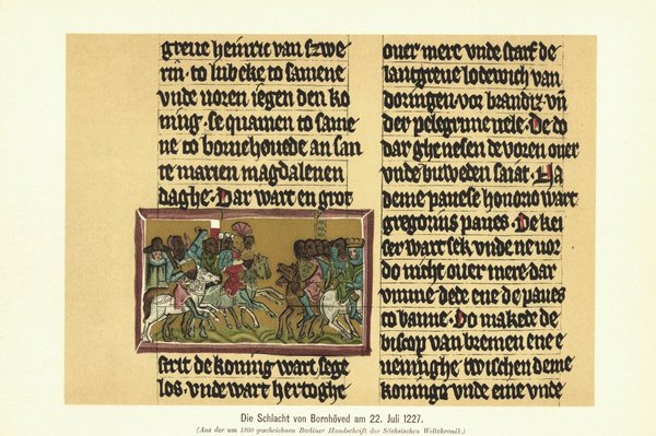 Die Schlacht von Bornhöved im Jahr 1227. Lithografie von 1902