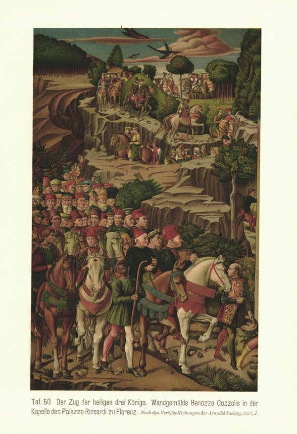 Der Zug der heiligen drei Könige. Wandgemälde Gozzolis. Lithografie von 1905