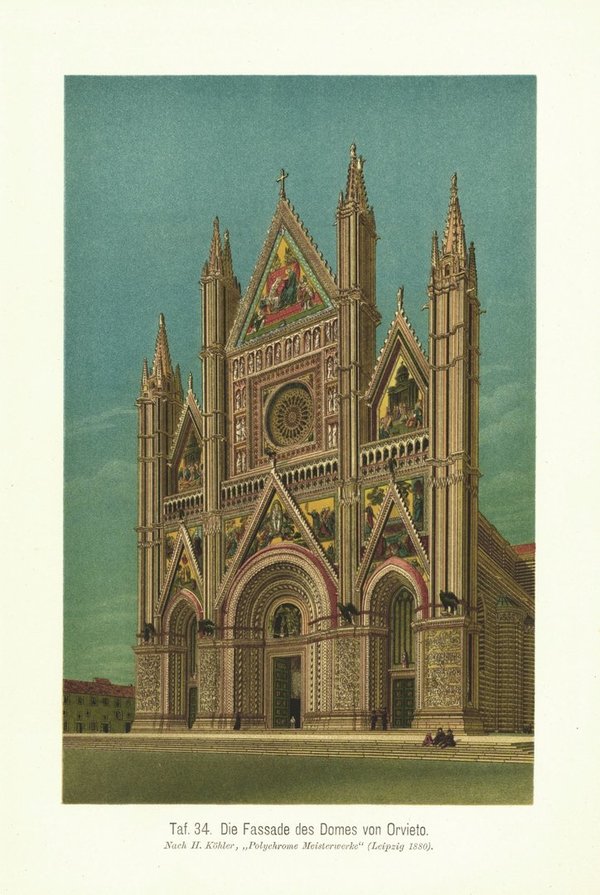 Die Fassade des Domes von Orvieto. Lithografie von 1905