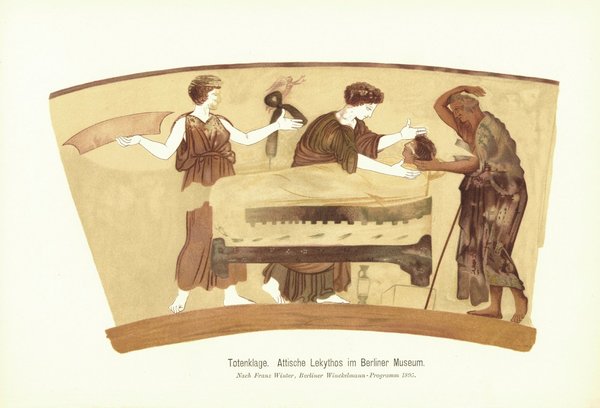 Totenklage. Attische Lekythos im Berliner Museum. Lithografie von 1905