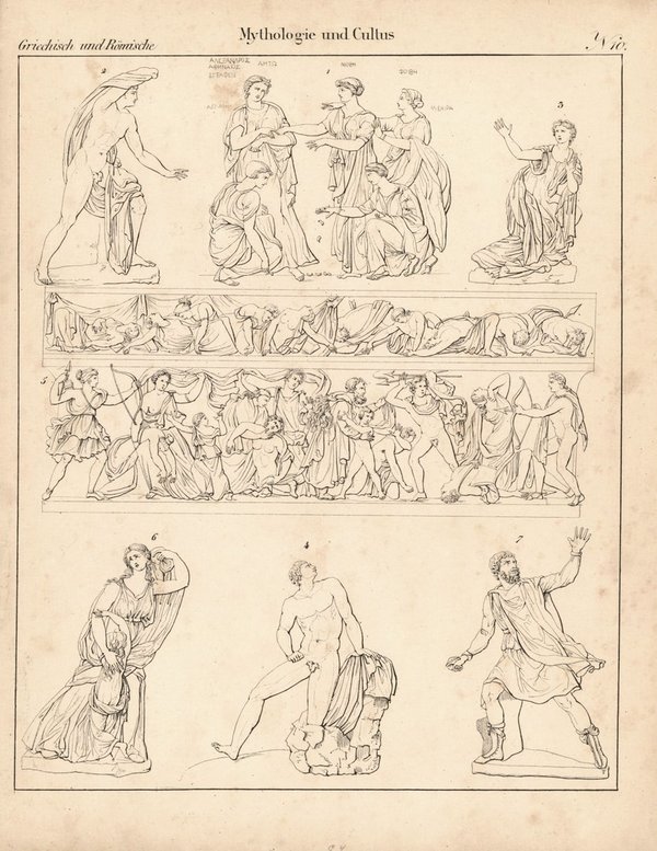 Mythologie und Cultus Nr. 10. Griechisch und Römisch. Lithografiertes Blatt von 1830.