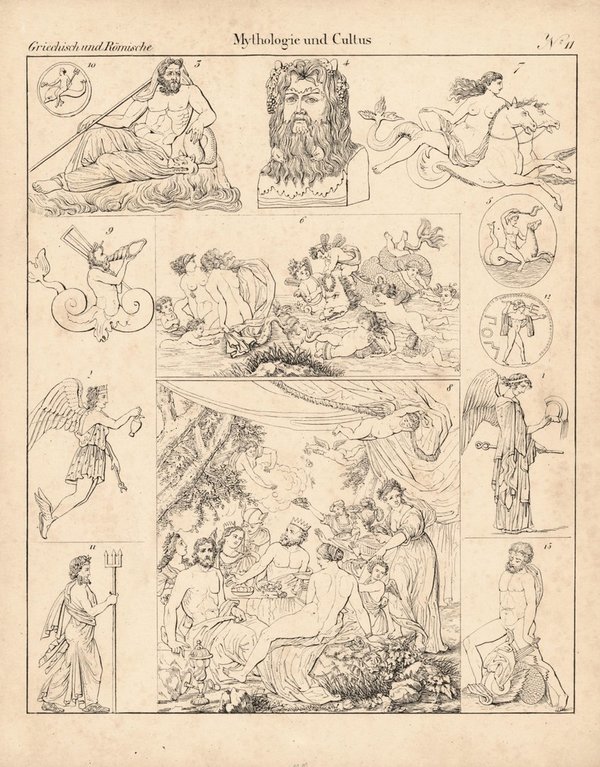 Mythologie und Cultus Nr. 11. Griechisch und Römisch. Lithografiertes Blatt von 1830.