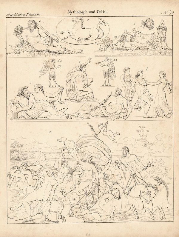 Mythologie und Cultus Nr. 12. Griechisch und Römisch. Lithografiertes Blatt von 1830.