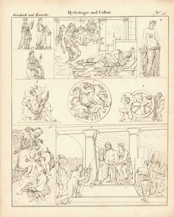 Mythologie und Cultus Nr.15 . Griechisch und Römisch. Lithografiertes Blatt von 1830.