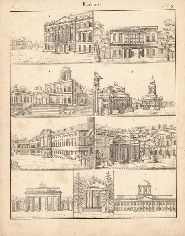 Neue Baukunst. Nr. 9. Lithografiertes Blatt von 1830.