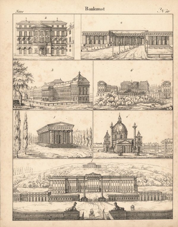 Neue Baukunst. Nr. 10. Lithografiertes Blatt von 1830.