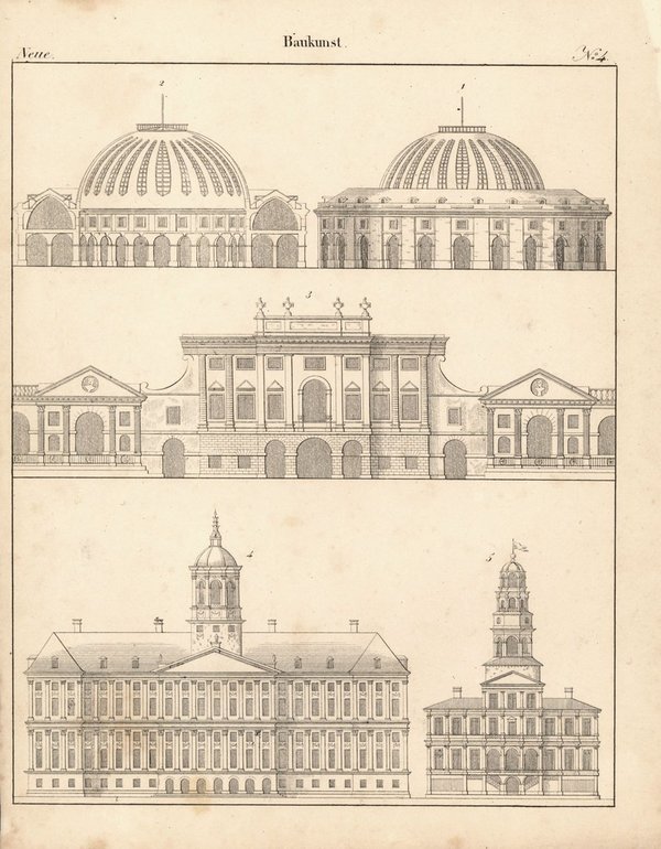 Neue Baukunst. Nr. 4. Lithografiertes Blatt von 1830.