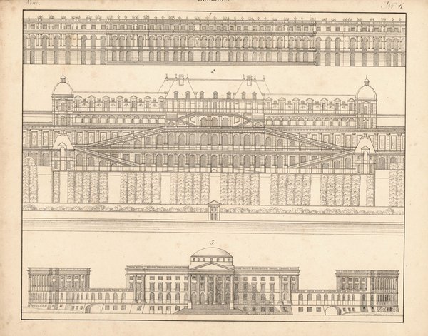 Neue Baukunst. Nr. 6. Lithografiertes Blatt von 1830.