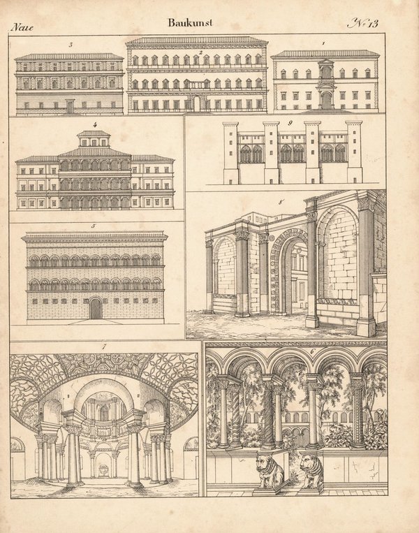 Neue Baukunst. Nr. 13. Lithografiertes Blatt von 1830.