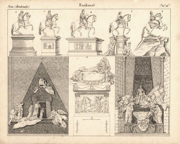 Denkmäler, Baukunst. Nr. 16. Lithografiertes Blatt von 1830.