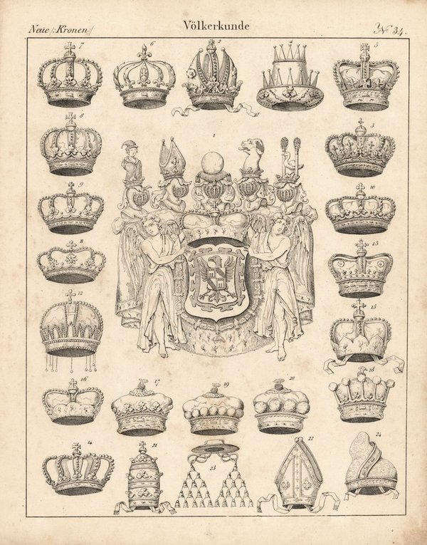 Neue Kronen, Völkerkunde Nr. 34. Lithografiertes Blatt von 1830.
