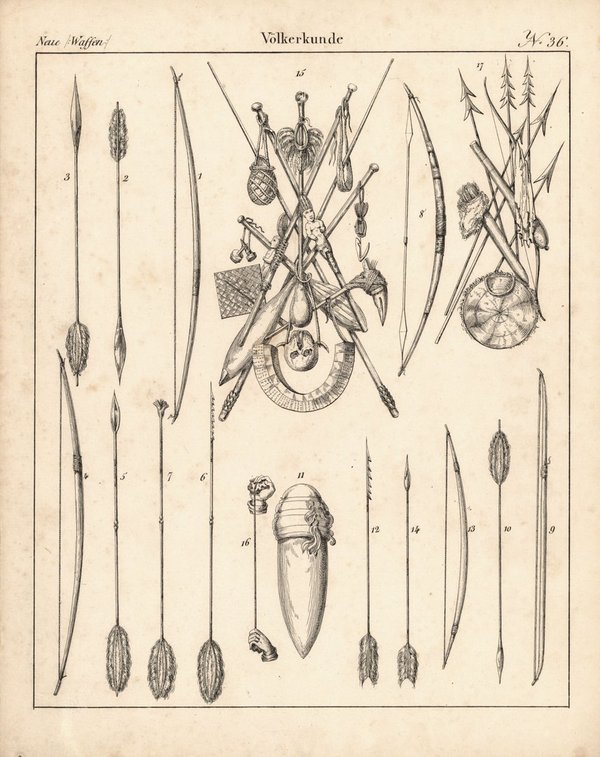 Neue Waffen Völkerkunde Nr. 36. Lithografiertes Blatt von 1830.