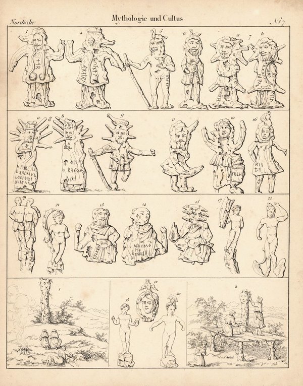 Nordische Mythologie und Cultus, Italienisch Nr. 7. Lithografiertes Blatt von 1830.