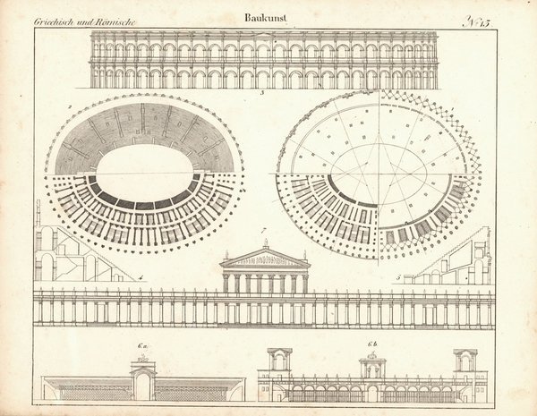 Griechische und Römische Baukunst Nr. 15. Lithografiertes Blatt von 1830.