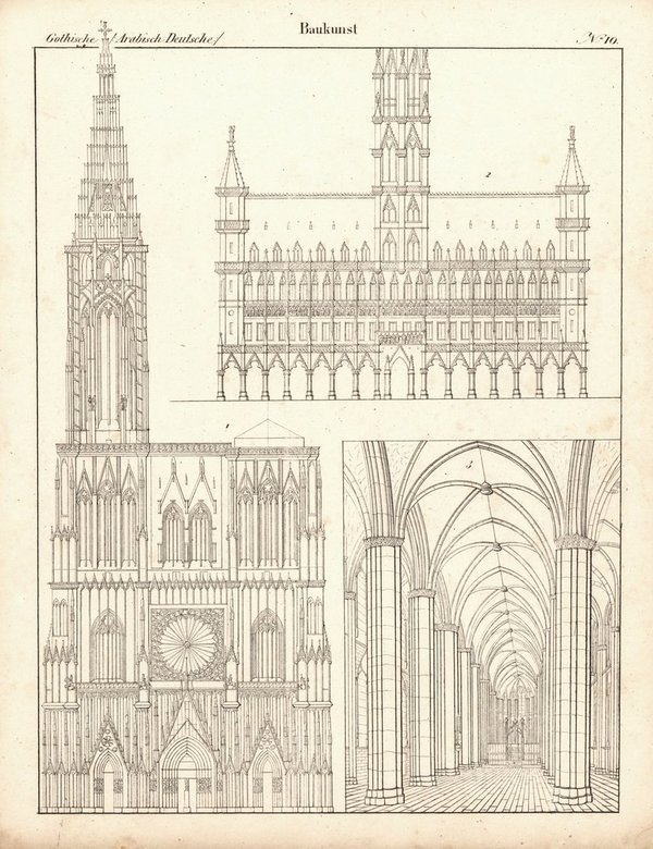 Gothische, arabische, deutsche Baukunst Nr.10. Lithografiertes Blatt von 1830.