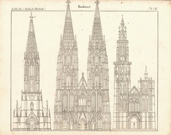 Gothische, arabische, deutsche Baukunst Nr.9. Lithografiertes Blatt von 1830.