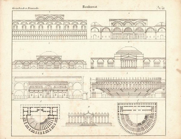 Griechische und Römische Baukunst Nr. 11. Lithografiertes Blatt von 1830.