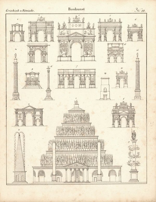 Griechische und Römische Baukunst Nr. 10. Lithografiertes Blatt von 1830.