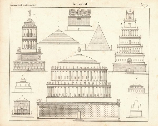 Griechische und Römische Baukunst Nr. 9. Lithografiertes Blatt von 1830.