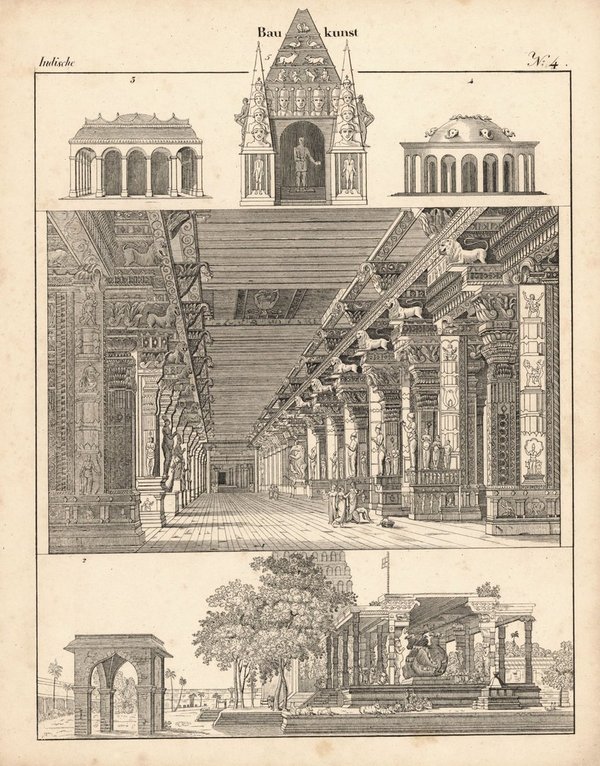 Indische Baukunst Nr. 4. Lithografiertes Blatt von 1830.